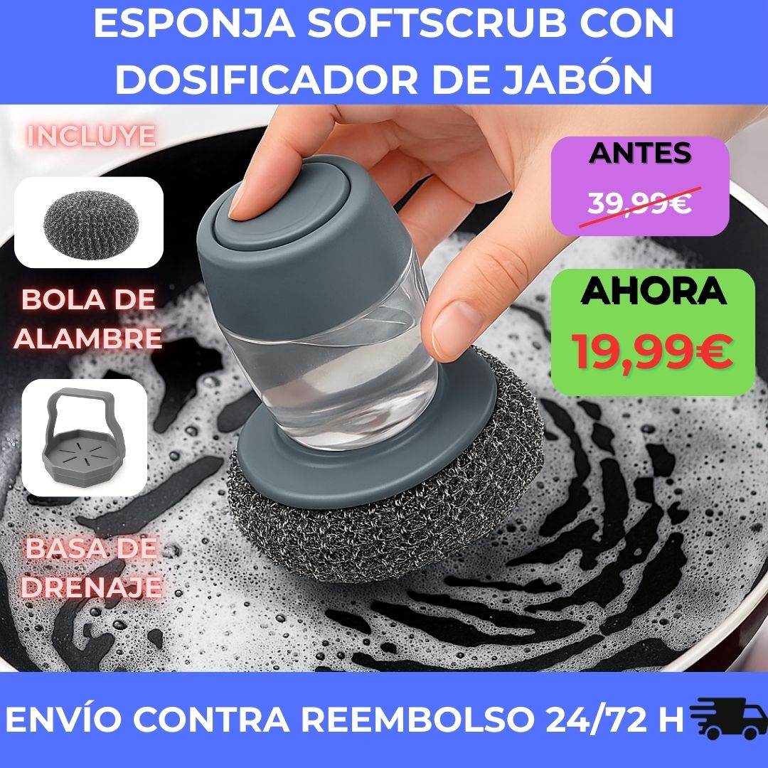 Esponja Softscrub con Dosificador de Jabón para Sartenes, Ollas y Platos