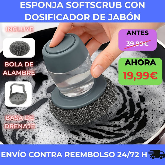 Esponja Softscrub con Dosificador de Jabón para Sartenes, Ollas y Platos